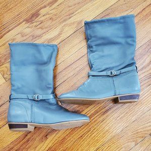 Vintage Dex Gray Leather Boots Buckle Accent
